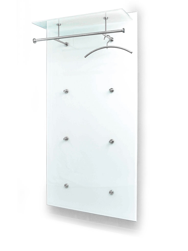 D-TEC | PACIFIC 1 ULTRA special model 6 | wall-mounted coat rack 250-ew | stainless steel + safety glass ultrawhite