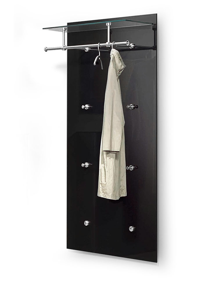 D-TEC | PACIFIC 1 special model 6 | wall-mounted coat rack 250-s6a | aluminum/steel matte-chrome + safety glass anthracite/ultraclear