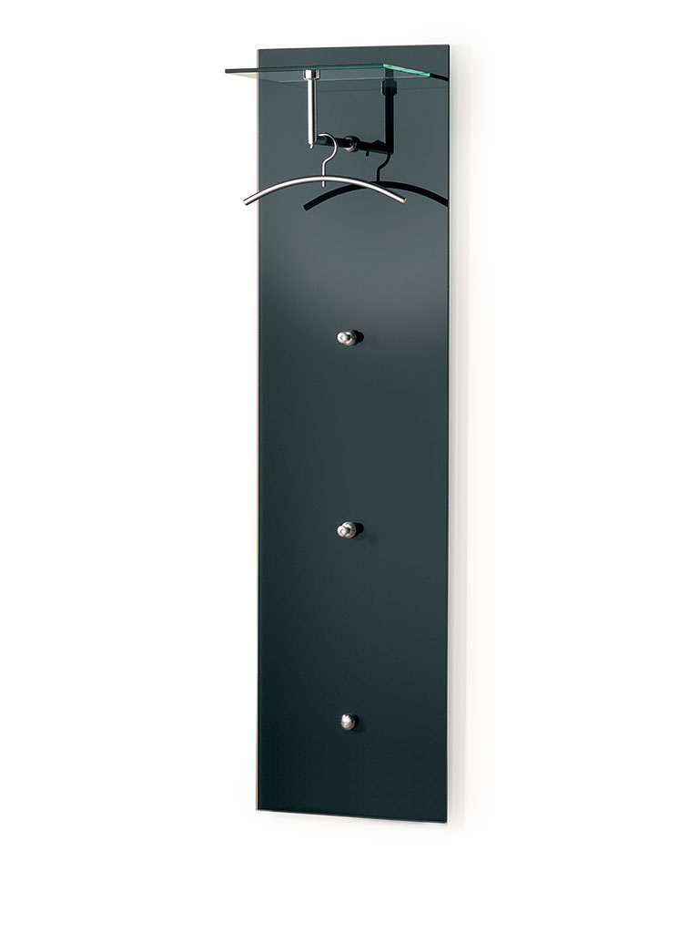 D-TEC | PACIFIC 501 special model 16 | wall-mounted coat rack 281-s16a | aluminum/steel matte-chrome + safety glass anthracite/ultraclear