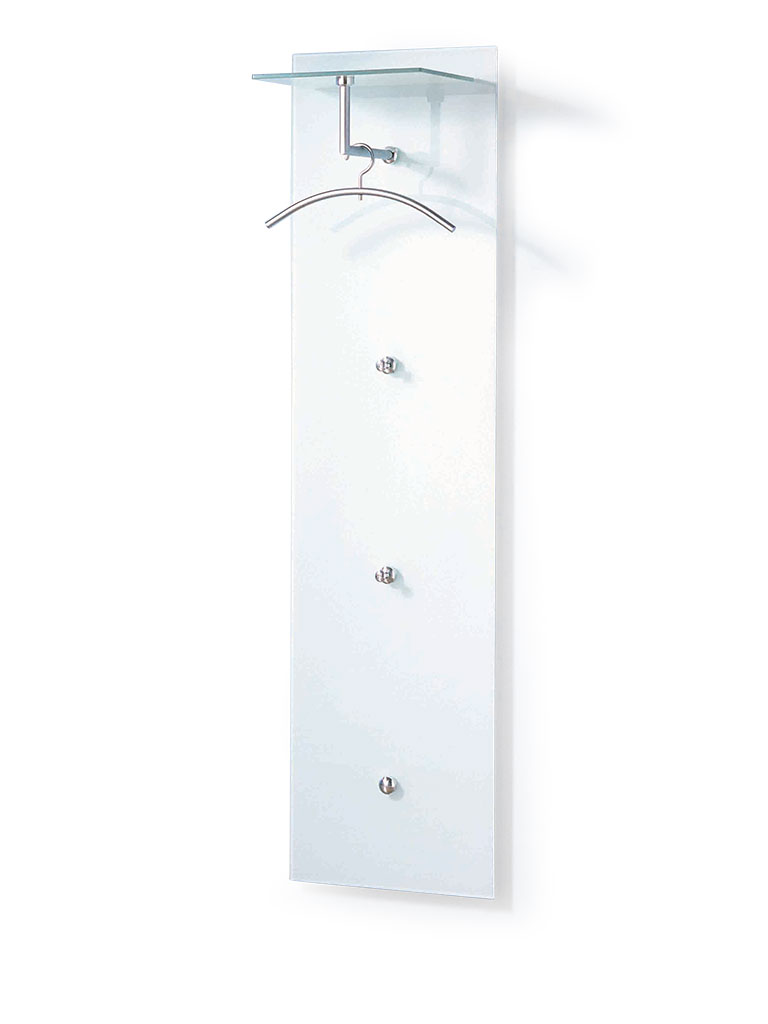 D-TEC | PACIFIC 501 special model 16 | wall-mounted coat rack 281-s16w | aluminum/steel matte chrome+ safety glass ultrawhite