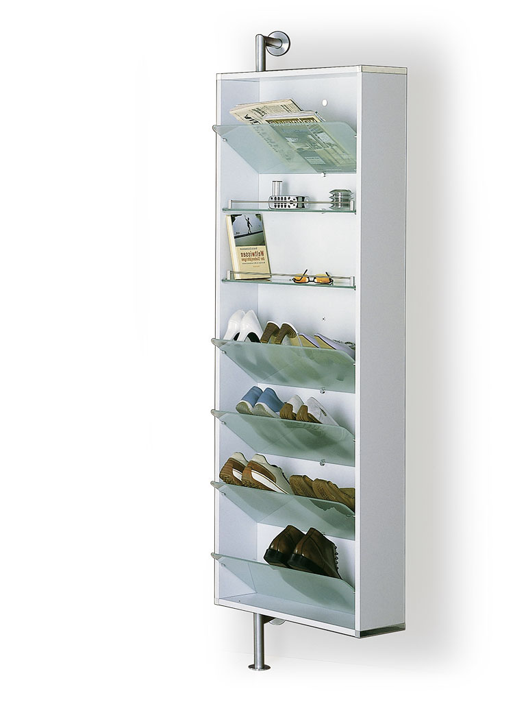 D-TEC | shoe rack with sloping shelves and shelves | white frame