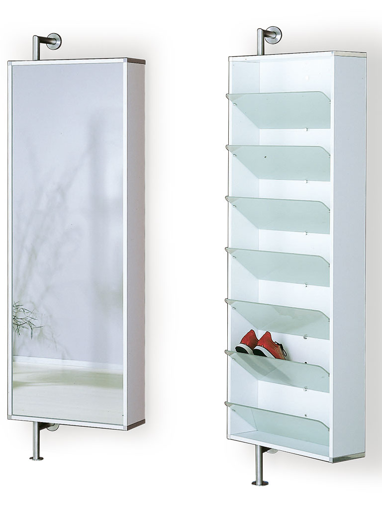 D-TEC | shoe rack with mirror and sloping shelf | white frame